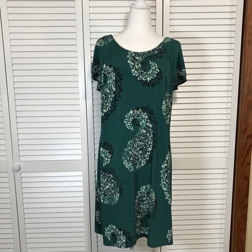 Maurices Teal Green Paisley Scoop Neck Short Sleeve Midi A-line Dress Women L